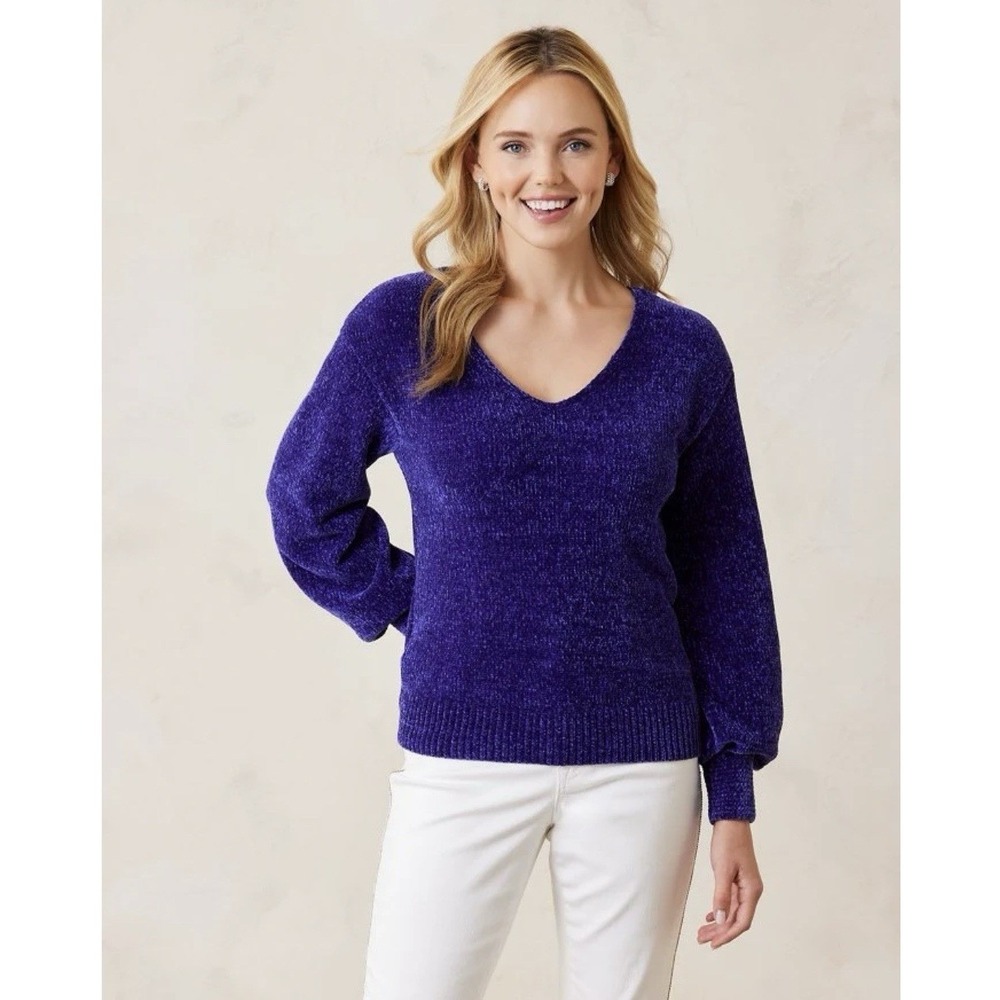 Tommy Bahama Island Luna Chenille Sweater in Bold Blue Size Medium Coastal Chic